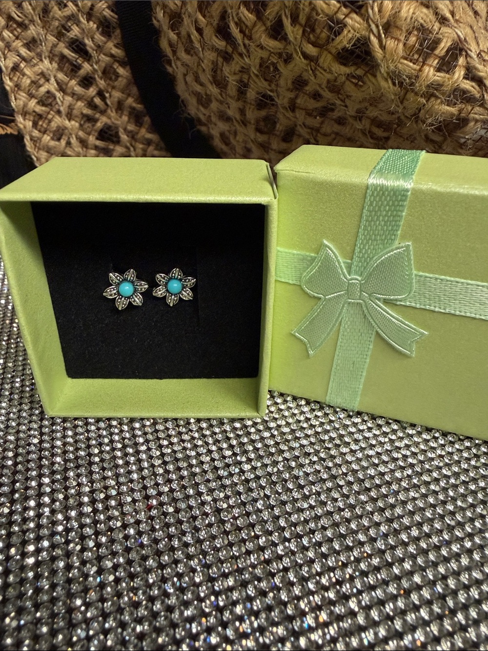 Turquoise Flower Stud Earrings - Women Jewelry